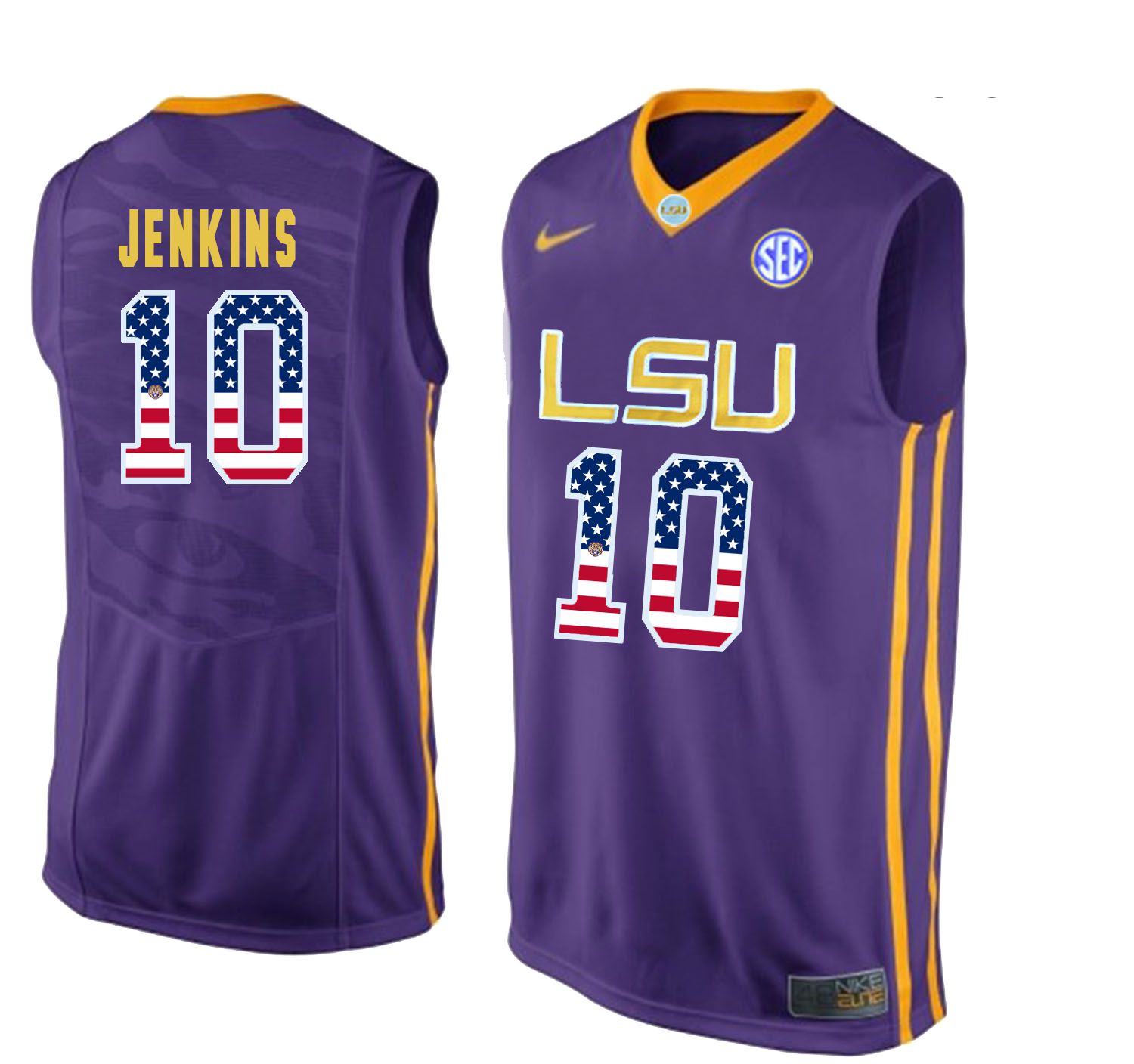 Men LSU Tigers #10 Jenkins Purple Flag Customized NCAA Jerseys